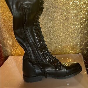 Black Lace Up Boots with Side Zipper